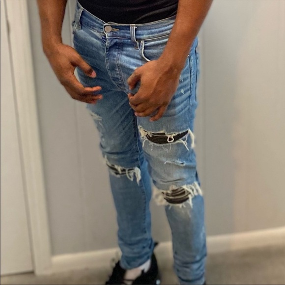 Amiri MX2 leather Distressed Jeans - Picture 4 of 12